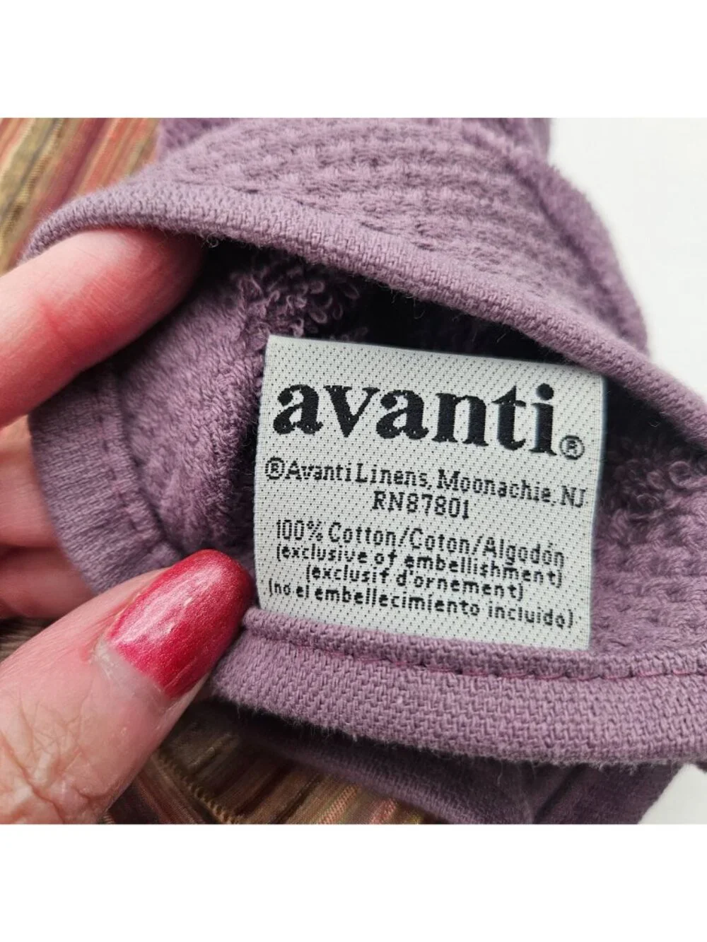 Vintage Avanti Elegant Purple Metallic Stripe Tassel 3 Piece Towel Set